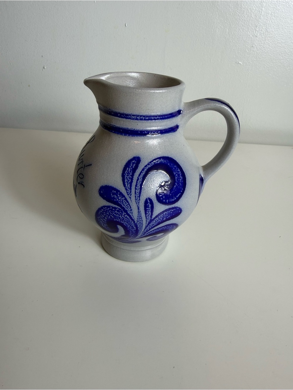 Frankfurter Possmann Apfelwein German‎ Pottery Pitcher Blue Gray Collectible